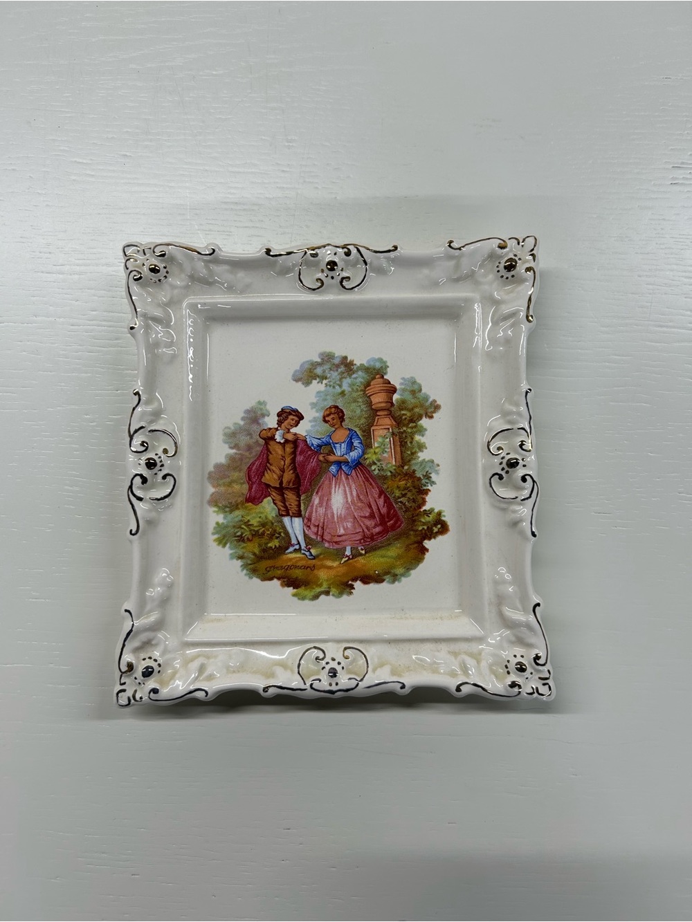 Decorative Porcelain Wall Plaque with Romantic Couple Motif - White
